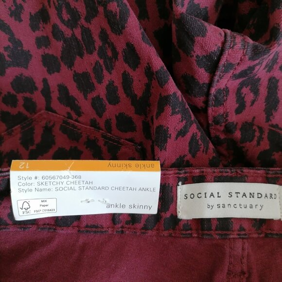 Social Standard by Sanctuary Wine Sketchy Cheetah Ankle Skinny Jeans Size 12 - Picture 5 of 9